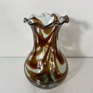 Stunning Clear and Brown Blown Glass Vintage Vase 10” Tall  Beautiful Design